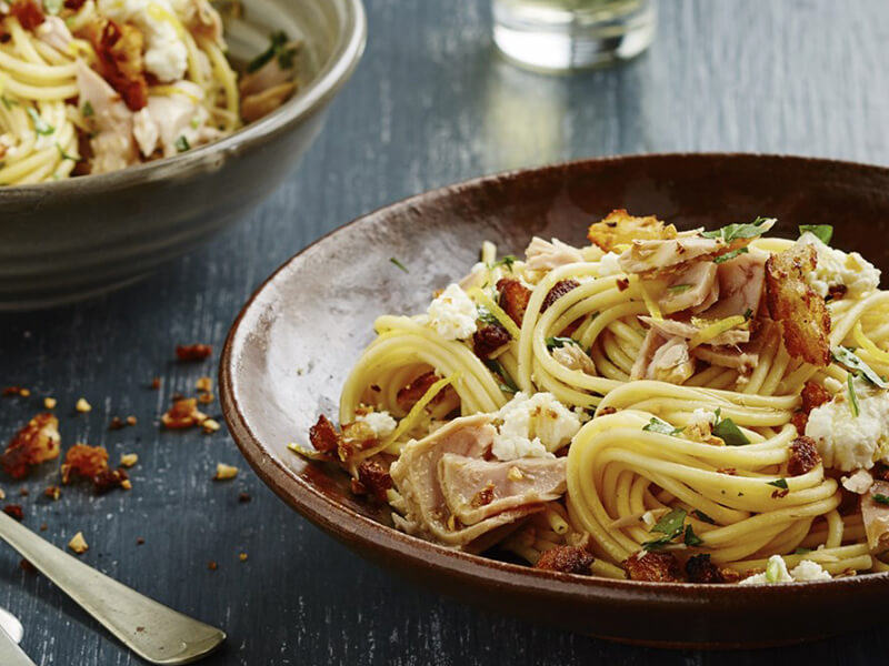 Sirena Tuna Spaghetti with Ricotta & Crispy Garlic Crumbs